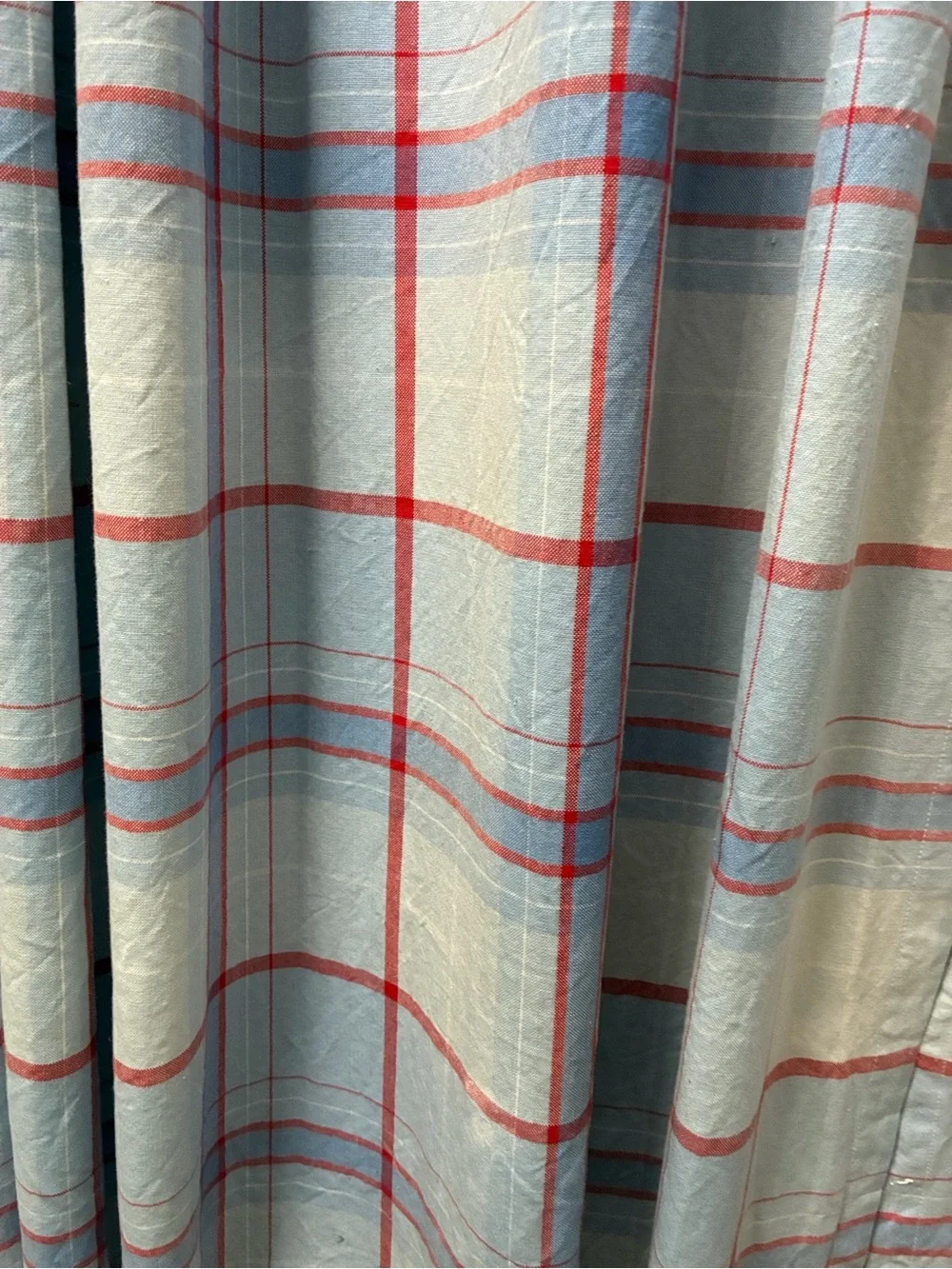 4 panels Pottery Barn Kids Light Blue Plaid Curtain with Red and Navy Stripes